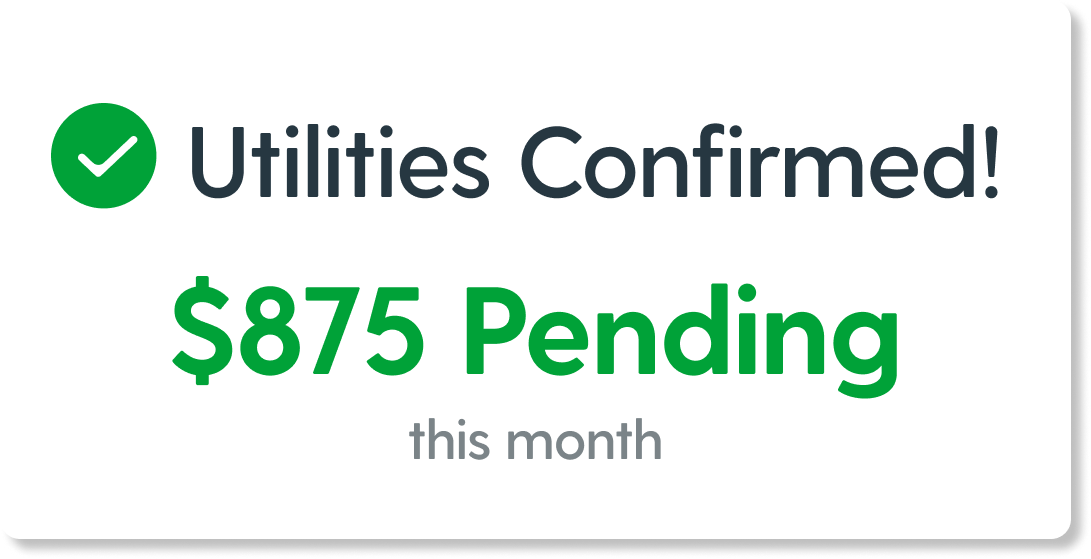 Utilities confirmed, $875 pending