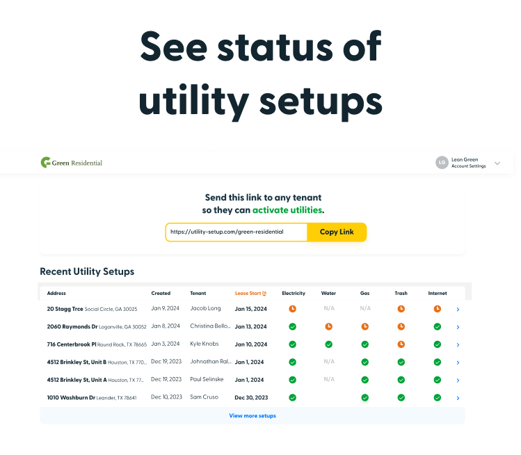 see the status of gas water electric