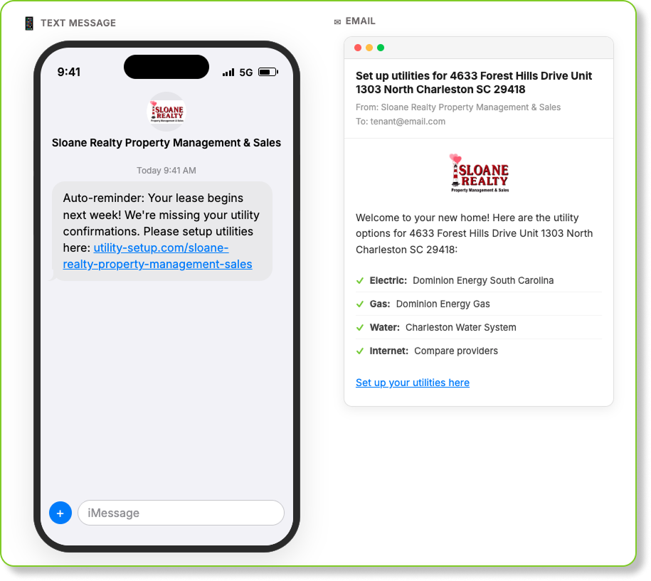 Tenant text message and email