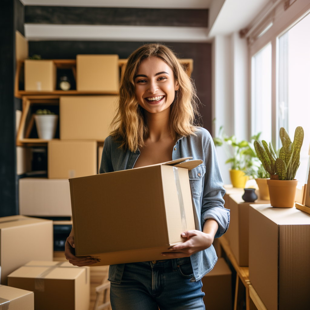 a woman getting ready for her move into a rental property 